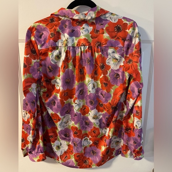 1970’s Floral Flower Power Womens Collared Blouse Bow Tie Top Medium Vintage - Picture 7 of 10